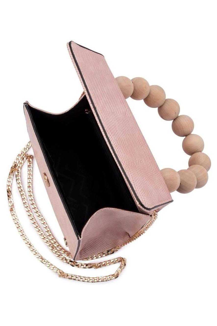 Caylee Wood Bead Handle Bag - Pink